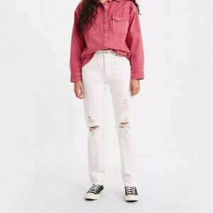 Levi’s 501 Original Distressed Jeans White High Waist Denim Pants Womens Size 30